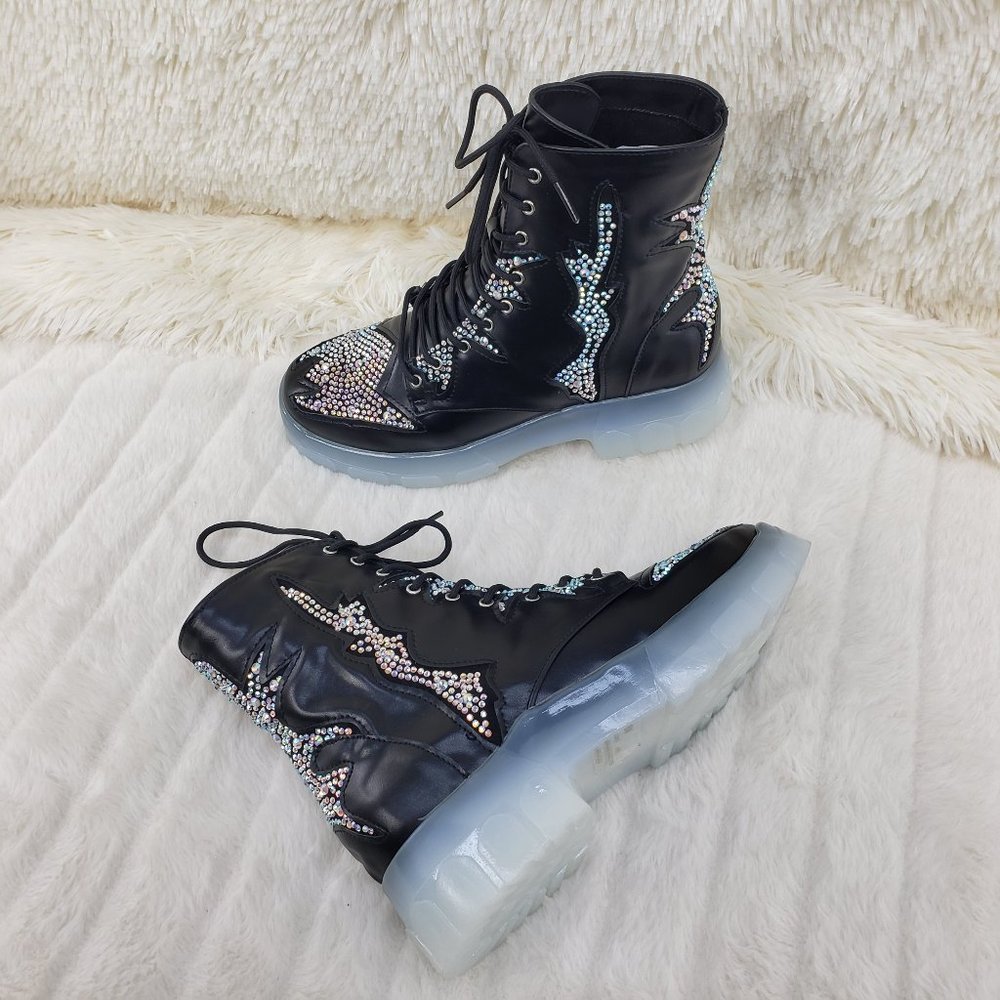 Rhinestone Combat Boots Punk Goth Glam Shoes_2